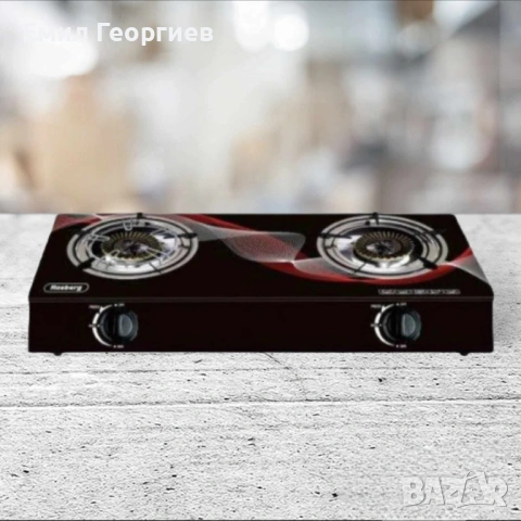 Котлон газов двоен Rosberg, 30 mbar, Черен от закалено стъкло, Чугунени горелки, с три поставки,  2 , снимка 3 - Котлони - 53101054