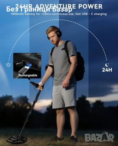 Нов Металдетектор за възрастни USB-C, 24ч батерия, LCD дисплей Търсач, снимка 2 - Друга електроника - 53007282