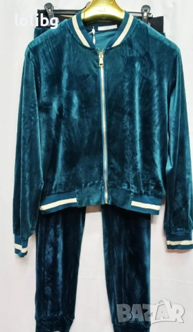 Италиански дамски плюшени анцузи ХЛ размер черен и тюркоазено зелен., снимка 2 - Спортни екипи - 52503132