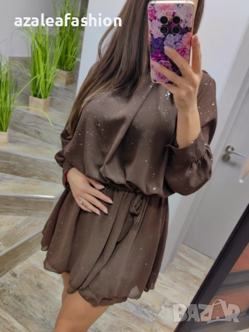 Рокля с бляскави частички цветове, снимка 10 - Рокли - 52692561