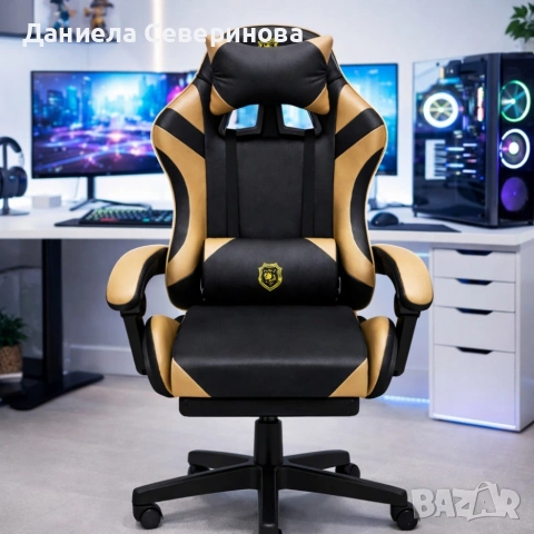 Геймърски столове с масажна функция, лумбална възглавничка и поставка за крака, снимка 5 - Геймърски - 53447309