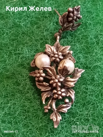 Винтидж сребърни обеци с флорален мотив и инкрустирани перли ювелирна изработка 52447, снимка 7 - Обеци - 52909467
