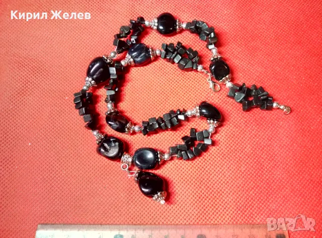 ЕФЕКТНА РЕТРО АРТ СТИЛ ОГЪРЛИЦА от КАМЪЧЕТА ЧЕРЕН АХАТ ХЕНД МЕЙД НАКИТ КОЛИЕ 47333, снимка 2 - Колиета, медальони, синджири - 47282909
