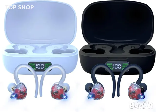 JISWK 2 пакета безжични слушалки в ушите, Bluetooth 5.3, 40 ч, кукички за уши