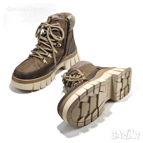 Дамски спортни боти с грайфер в кафяво , снимка 3 - Дамски боти - 52534814