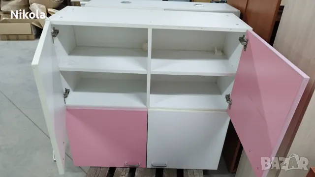 Шкаф за стена 4 врати бяло и розово 100/100/35см, снимка 10 - Шкафове - 49601143