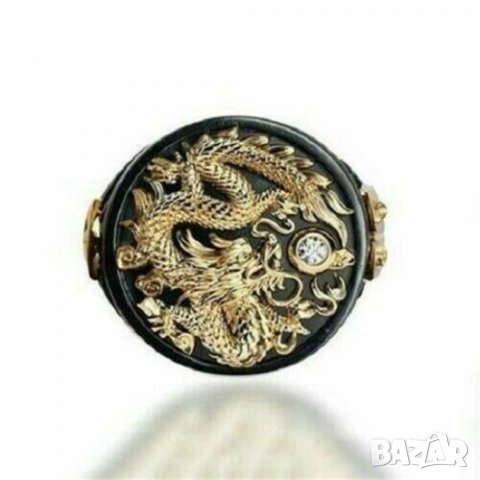 Мъжки черен пръстен с дракон и топаз, снимка 3 - Пръстени - 36674283