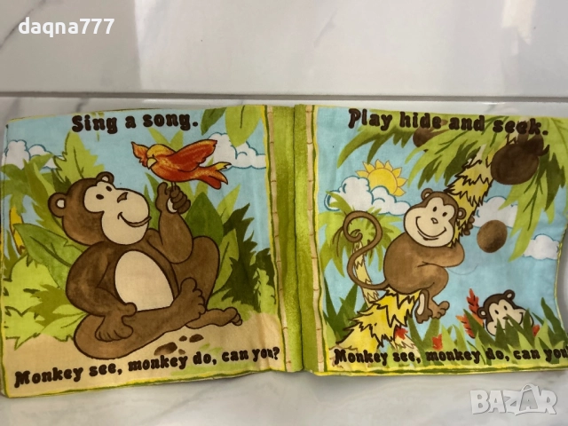 Книга от плат „Маймунка вижда маймунката прави“, снимка 5 - Други - 52256258