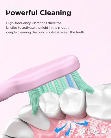 Звукова електрическа четка за зъби, 4 резервни глави, 3 нива и 5 режима, розова, снимка 4 - Други - 48719016