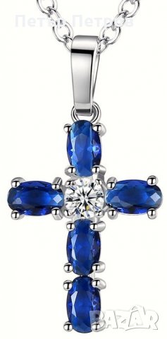 Стилен кръст със син Сапфир , снимка 1