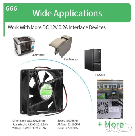 Безчетков охлаждащ вентилатор 2-пинов AV-F8025MB, снимка 6 - Вентилатори - 53295839