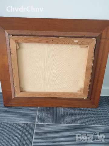 70х60см/стара голяма картина масло върху платно/селски пейзаж/къщи-път-дървета/дървена рамка, снимка 7 - Картини - 50852611