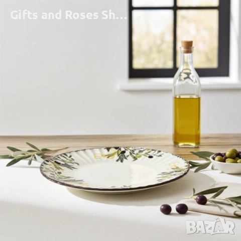 Изящни чинии с къдрава форма и декор маслини от керамика