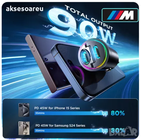 Супер бързо PD зарядно за зареждане на телефон в запалката на кола изцяло метално Dual USB с голяма , снимка 3 - Аксесоари и консумативи - 47375202