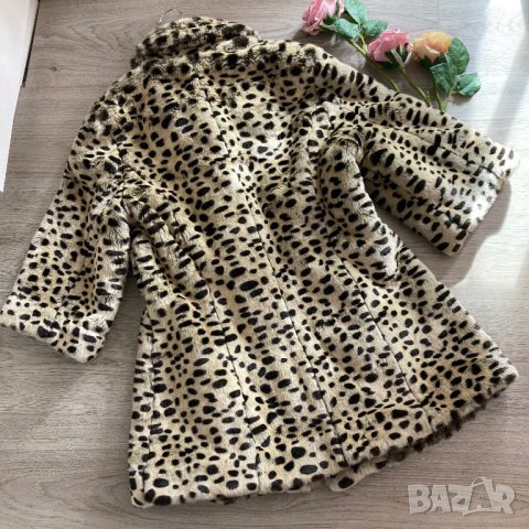 Елегантно палто с леопардов принт, дамско леопардово палто с косъм, пухкаво, еко, S, M, снимка 8 - Палта, манта - 43117202