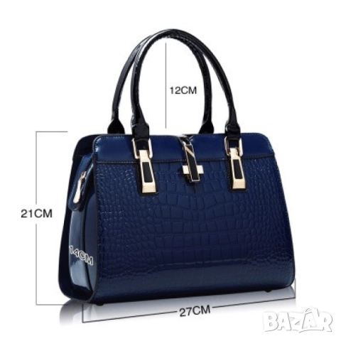 Луксозна лачена дамска чанта, имитираща крокодилски десен - черен цвят, снимка 14 - Чанти - 52112908