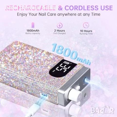 Нова Професионална пила за нокти 35000RPM, безжична, комплект 12 накрайника, снимка 3 - Продукти за маникюр - 52158411