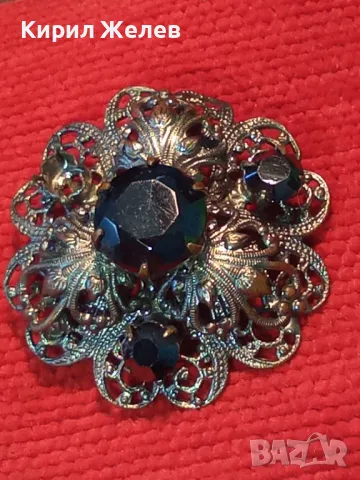 ШАРМАНТНА ФЛОРАЛНА СТАРИННА ПОСРЕБРЕНА МЕДНА АЖУРНА СКЪПОЦЕННА БРОШКА с ФАСЕТИРАН МАРКАЗИТ 48845, снимка 12 - Антикварни и старинни предмети - 48734046