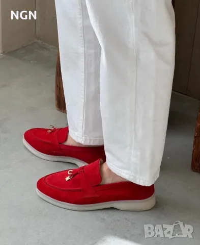 Дизайнерски мокасини LP от естествен велур в уникален червен цвят