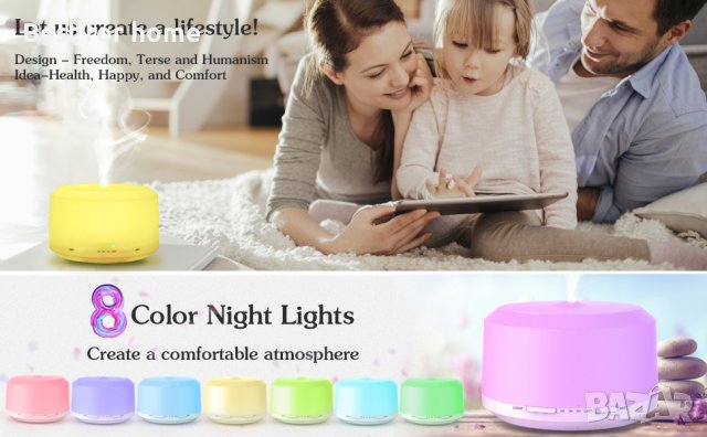 Арома дифузер/ овлажнител с ЛЕД светлина 450 мл от LUSCREAL