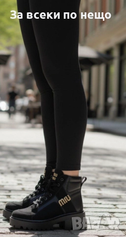 Miu Miu Дамски Черни Зимни Боти С Връзки Код E1090, снимка 3 - Дамски боти - 52487364