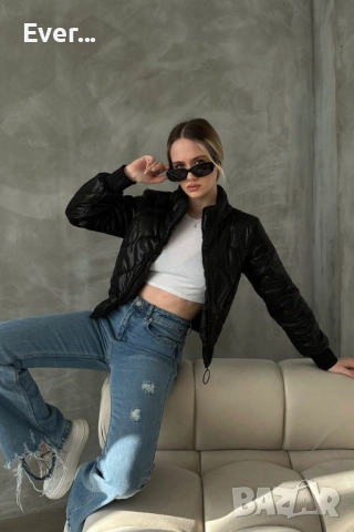 Дамско лъскаво яке в черен цвят, снимка 2 - Якета - 52319570