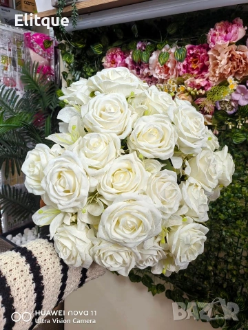 Изкуствени букети с рози и евкалиптови листа – Елегантна украса с дълготраен ефект