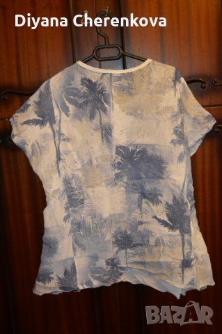 Дамска ленена блуза бяло и синьо с пайети в долната част, като нова, снимка 2 - Туники - 28720701