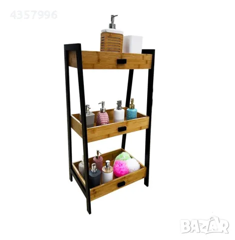 Органайзер за съхранение, Бамбук, С метални крака, Кафяв - Черен 