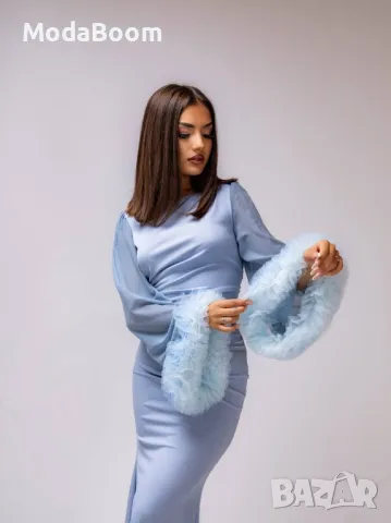 Синя дамска дълга рокля , снимка 5 - Рокли - 48009276