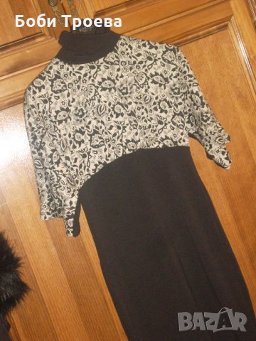  Ултрамодна рокля в черно и бяло с 3/4 ръкав ръкав -уникален дизайнерски модел с черно-бели флорални, снимка 5 - Рокли - 26536799