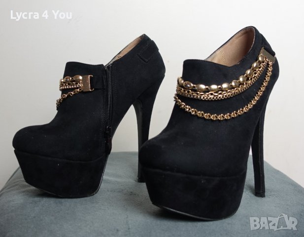 Черни велурени обувки на висок ток и платформа, снимка 2 - Дамски обувки на ток - 38267448