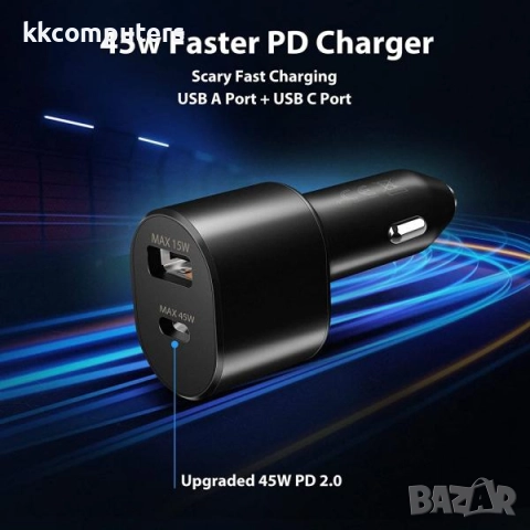 12V Зарядно за автомобил EP-L5300 / 3.0A - 45W / USB+PD /Черен/ Баркод : 456139, снимка 3 - Зарядни за кола - 52176687