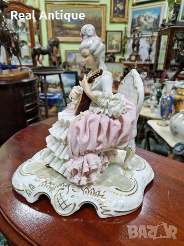Уникална голяма антикварна немска порцеланова фигура статуетка Dresden , снимка 4 - Статуетки - 53473233