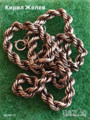 Сребърен ланец плетка тип ВЪЖЕ винтидж стил ювелирна изработка 52490, снимка 5 - Колиета, медальони, синджири - 52926001