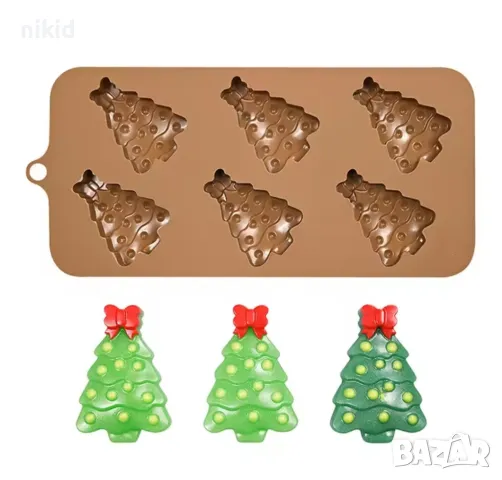 6 елхи елха с панделка силиконов молд форма фондан шоколад бонбони близалки гипс декор