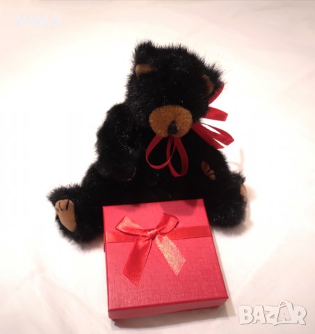 Ново Колие Сърце с играчка черно мече посребрено с розов кварц подарък за жена, снимка 3 - Романтични подаръци - 37693038