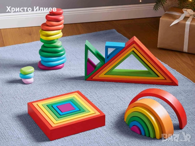 Дървен конструктор Пъзел Камъни за подреждане Монтесори финна моторика, снимка 2 - Образователни игри - 47592785