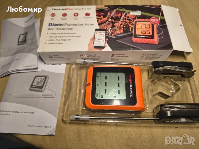 ThermoPro 650 фута безжичен термометър за месо, дигитален за гриловане и опушване, 2 сонди , снимка 3 - Други - 52026479