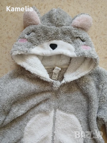 Пухкав детски зимен гащеризон тип пижама с мече качулка, дете 12-14г., снимка 2 - Детски пижами - 51178178