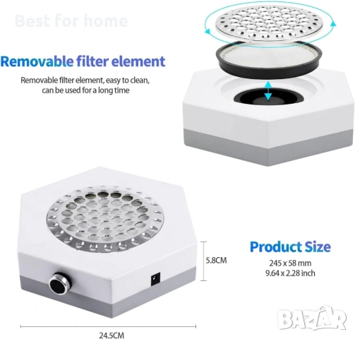 Прахоуловител за нокти, 80W мощен прахоуловител за нокти, вентилатор, прахосмукачка, снимка 7 - Прахосмукачки - 53573228