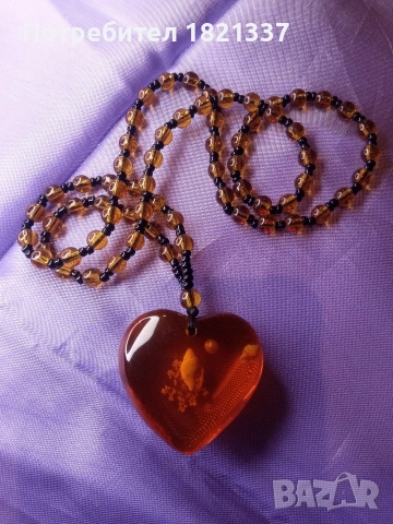 Гердан с кехлибар Сърце, снимка 5 - Колиета, медальони, синджири - 53387506