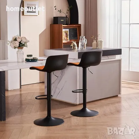 Висококачествени бар столове с регулируема височина, к-т от 2бр EUYY102-KS-1909BK-OR, снимка 4 - Столове - 48021584