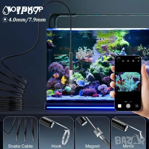 ENNOVOR 5м USB Ендоскоп 1920p HD,iOS/Android/6.9mm/гъвкава твърда змийска камера/IP67/8 LED, снимка 2 - Камери - 49308526