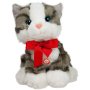 Плюшено Коте с червена панделка, сиво Код: 041326-3, снимка 1 - Плюшени играчки - 43156742