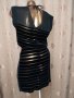 Custommade M Черна прозрачна рокля с ивици от плюш , снимка 5