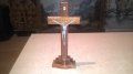 поръчан-Кръст С ХРИСТОС от дърво и метал на поставка-25Х11Х4СМ, снимка 3