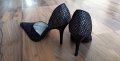 Нови абитуриентски черни елегантни обувки със сребърен брокат и остър връх, снимка 2