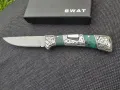 Сгъваем фосфоресциращ нож,дамаска стомана с гравирана дръжка SWAT, снимка 1