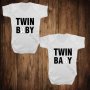 Бебешки бодита за близнаци с щампа TWIN BABY, снимка 1 - Бодита за бебе - 26598622